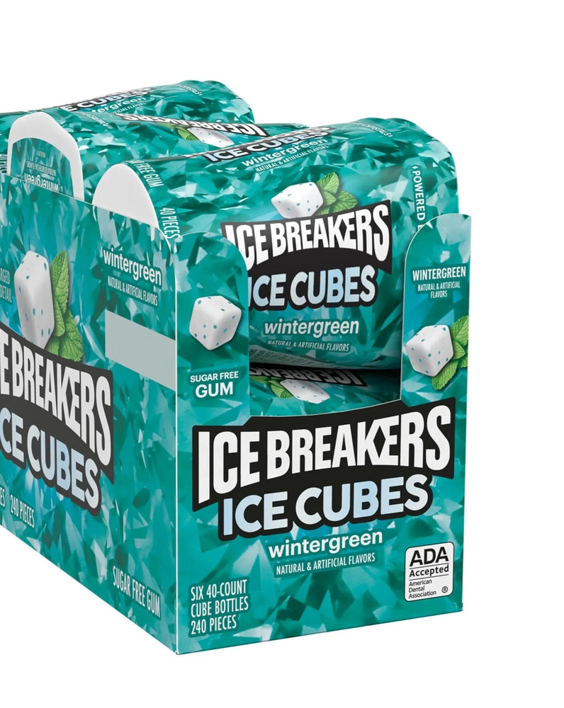 LOT of FOUR bottles 40 piece ICE BREAKERS ICE CUBES Sugar Free Wintergreen gum