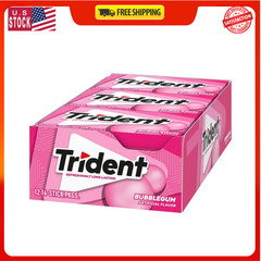 Trident Bubblegum Sugar Free Gum, 12 Packs of 14 Pieces (168 Total Pieces)