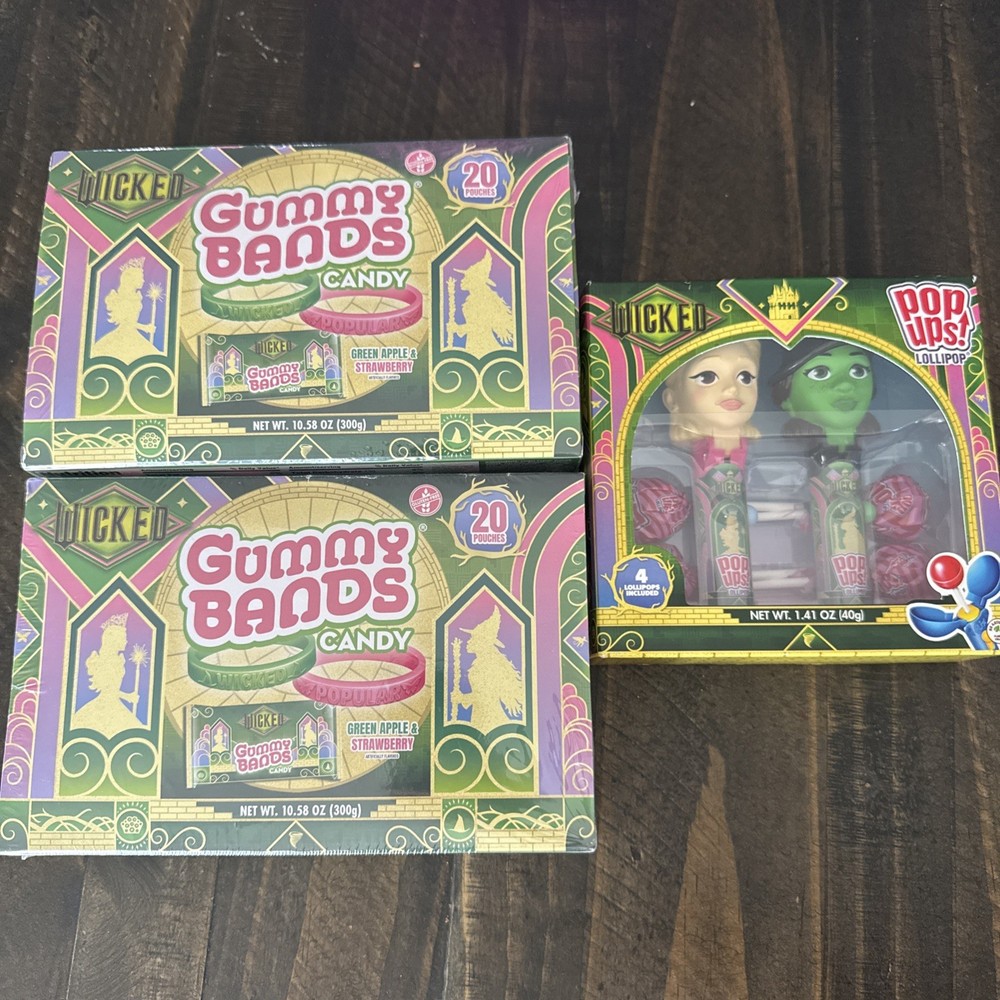Wicked Pop Ups Lollipop & Gummy Bands Candy 20 Count Green Apple & Strawberry