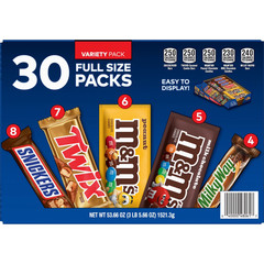 30 Full Size Candy Bars Variety Pack Snickers Twix M&Ms Milky Way Bulk Gift Box