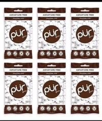 PUR Xylitol Chewing Gum CHOCOLATE MINT (55 Pieces, 6 Pack) Sugarless Vegan Pure