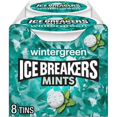 ICE BREAKERS Wintergreen Sugar Free Mints Tins, 40 Count (Pack of 8), White