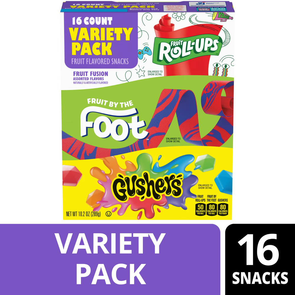 Fruit Roll-Ups, Fruit by the Foot, Gushers Gluten Free Fruit Flavored Snacks (16