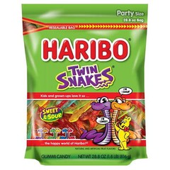 Haribo Gummy Candy, Twin Snakes Sweet and Sour Gummies, Party Size Bag, 28.8 oz