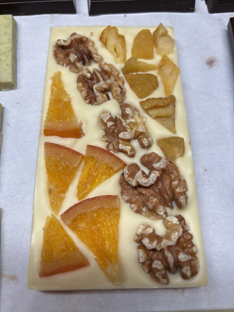 White Orange Walnut Pear handmade bar from Belgium chocolate unique taste 100g!