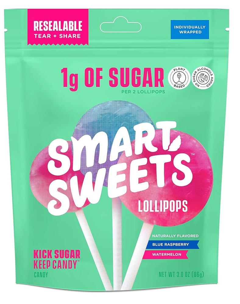 25 Bags: SmartSweets Lollipops, 3oz, Blue Raspberry & Watermelon – 1g Sugar