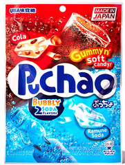 UHA Mikakuto Japan Puchao Chewy Candy: Ramune & Cola 3.53oz – Pack of Four (4)