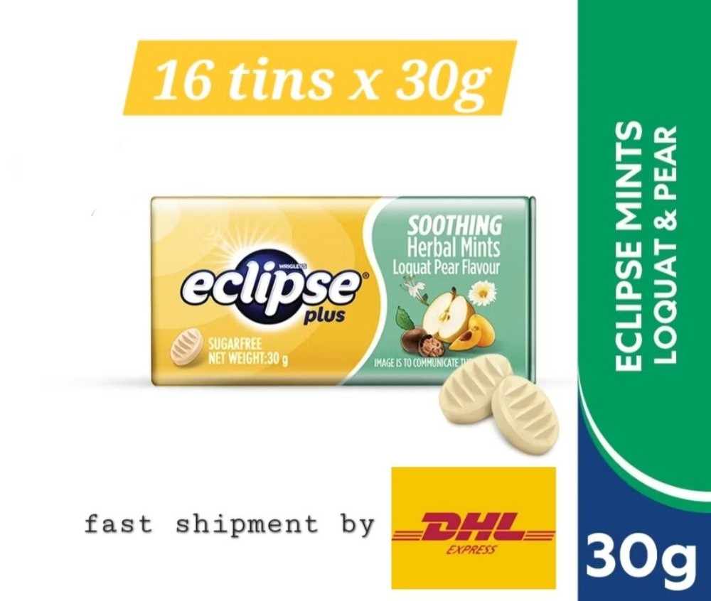 New Eclipse Plus Loquat Pear Tin 30g x 16’s Soothing Herbal Mints- DHL Express