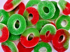 Large “WATERMELON & APPLE” Flavored Chewy Gummy/Gummi Rings Candy- 3 Pounds