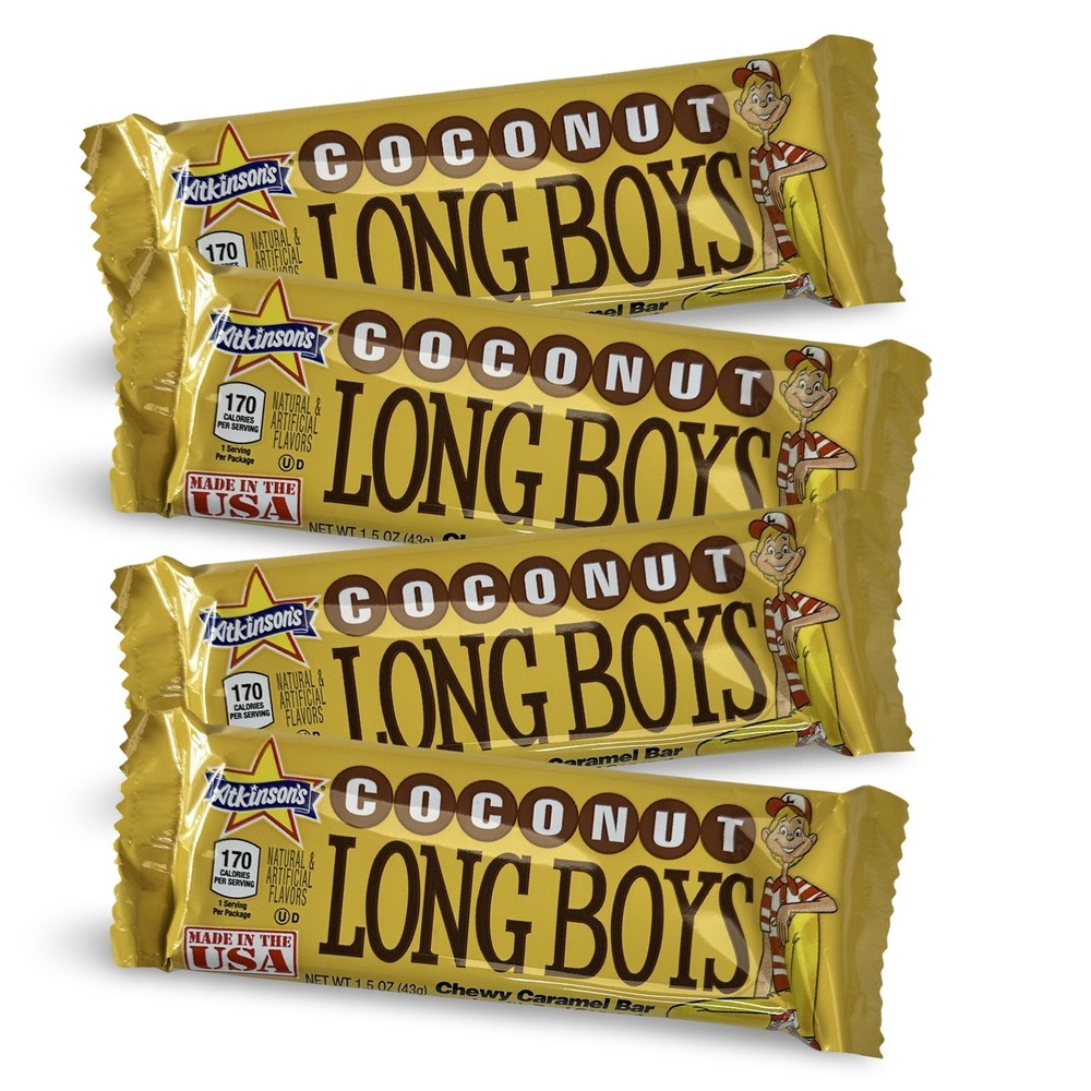 Coconut Long Boys Nostalgic New Orleans Chewy Candy Full Size Candy Bars, 4 Tota