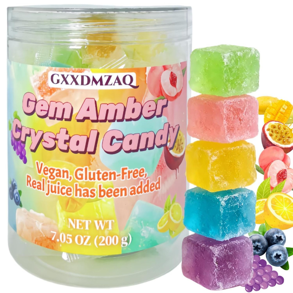 Japanese Crystal Amber Gemstone Candy – 7Oz Crunchy with Chewy Center | Resealab