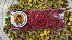Ruby Cacao & Raspberry Dubai recipe Chocolate Pistachios filling Handcrafted bar