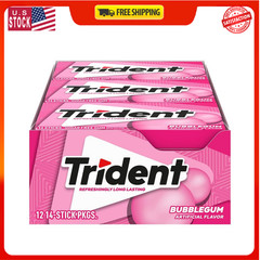 Trident Bubblegum Sugar Free Gum, 12 Packs of 14 Pieces (168 Total Pieces)