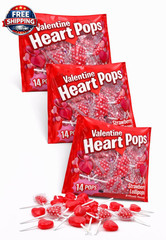 Valentine Heart Pops Strawberry Lollipops, Red Heart Shaped Hard Candy Suckers,