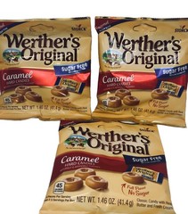 3- Werther’s Original SUGAR FREE Caramel Werther’s Hard Candy ( 4 BAGS ) 09/2027