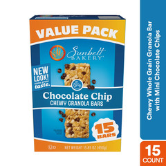 Sunbelt Bakery Chewy Chocolate Chip Granola Bars, 15 Count (Pack of 1), brown
