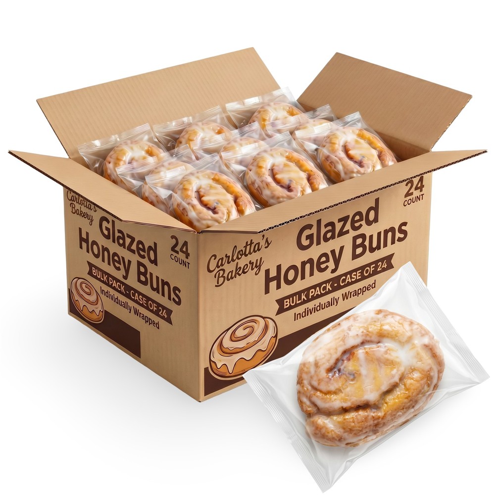 Carlotta’s Bakery Glazed Honey Buns 24 Count, Individually Wrapped Sweet Cinnamo