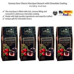 Szamos Sour Cherry Dessert, Handmade Chocolate-Covered Marzipan Bonbon, 4x125g