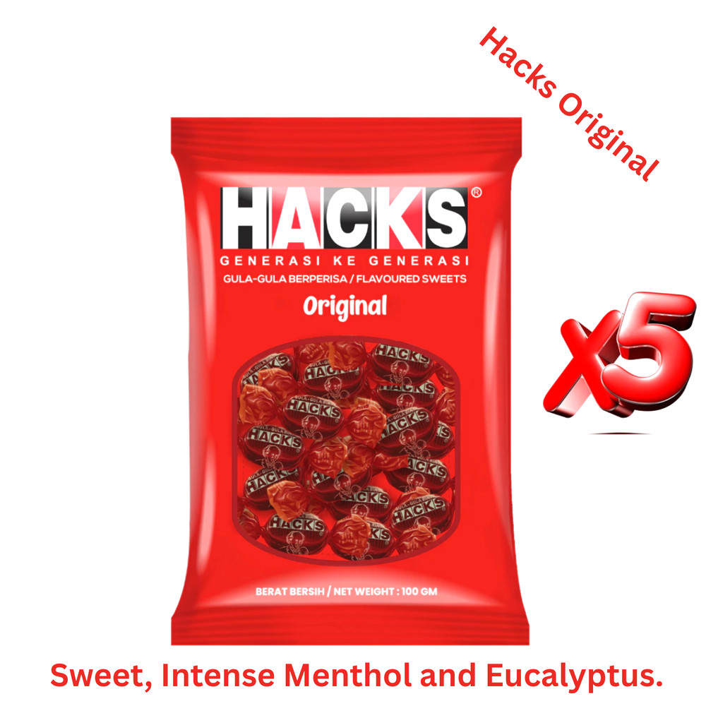 Hacks Herbal Sweets 5 Pack x 100g Each – Mixed Fruit & Menthol Variety Bundle