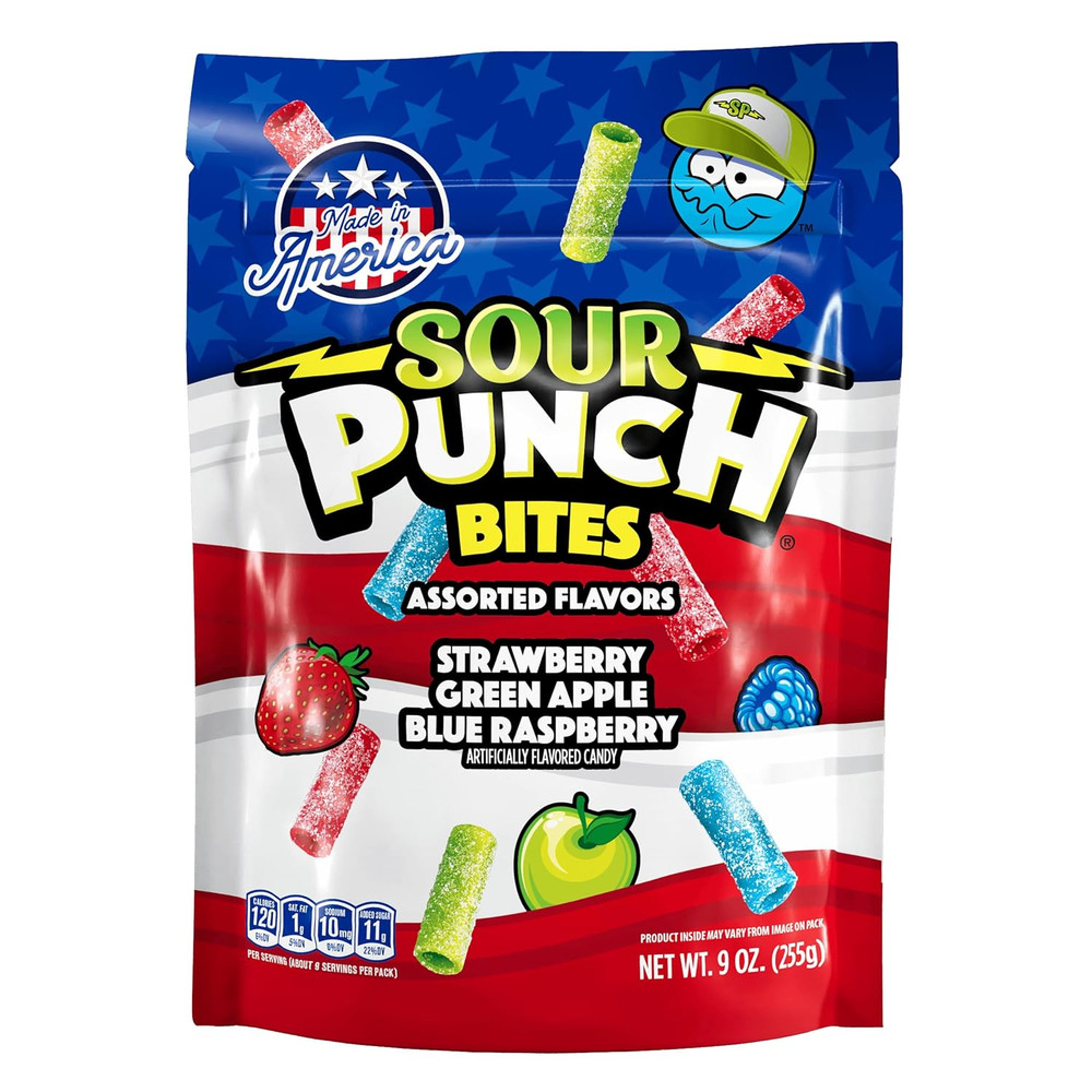 Bites, Blue Raspberry, Apple & Strawberry Flavors, Soft & Chewy Candy, 9Oz Bag (