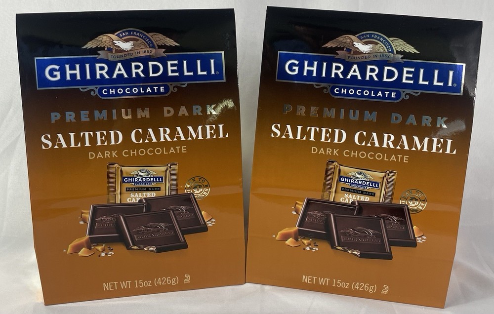 Ghirardelli Lot of 2 Premium Dark Salted Caramel Dark Chocolate Squares 30 oz