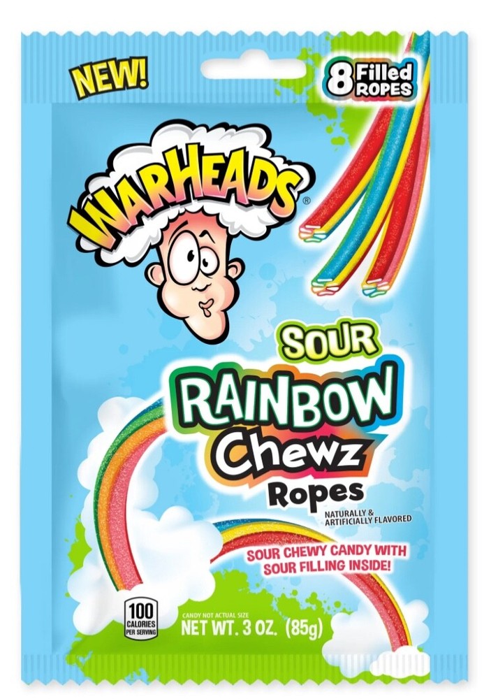 WarHeads 3 oz SOUR RAINBOW CHEWZ Ropes Soft Chewy Sour Filling Candy *BB 6/2026*