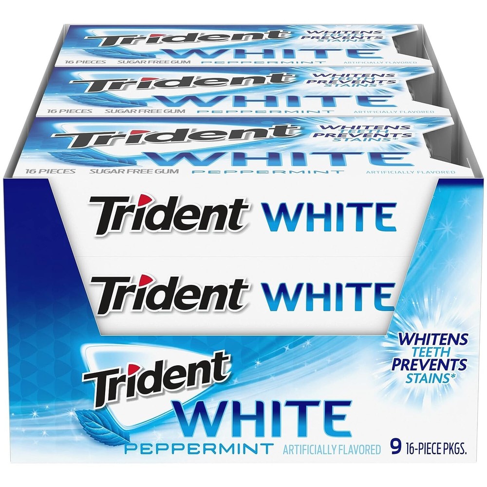 Trident White Peppermint GUM – Pack of 9 – Sugar Free – 16 COUNT