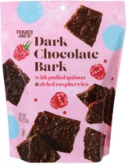 Trader Joe’s 8 oz. DARK CHOCOLATE BARK Puffed Quinoa Dried Raspberries BB 1/2027