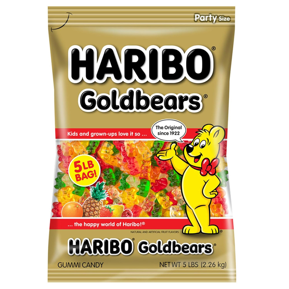 Haribo Goldbears Soft & Chewy Gummi Bears Assorted Flavors Bulk Candy (5 Pounds)