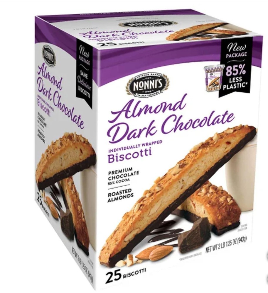 Almond Dark Chocolate Biscotti: 25 Count, 2lb,1.25 oz (943 g)