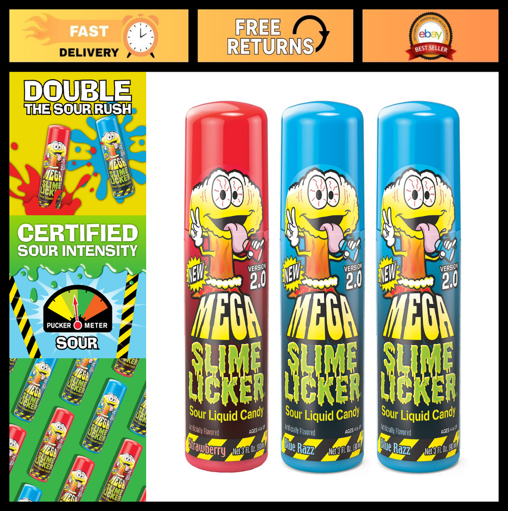 Mega Slime Licker 2.0 Liquid Candy 3 Pack – Sour Strawberry & Blue Raspberry Tre