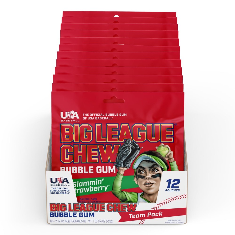 Big League Chew Bubble Gum Strawberry Tray n(Pack of 12 )