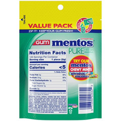 Mentos Pure Fresh Spearmint Sugar Free Gum Xylitol 120 Count Bag