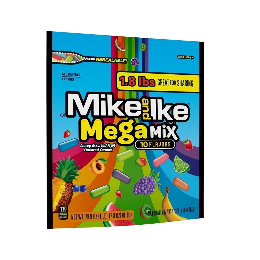 Mega Mix Mike and Ike Candy, 28.8 Ounce Bag (Pack of 1), Chewy Candy, Vending…