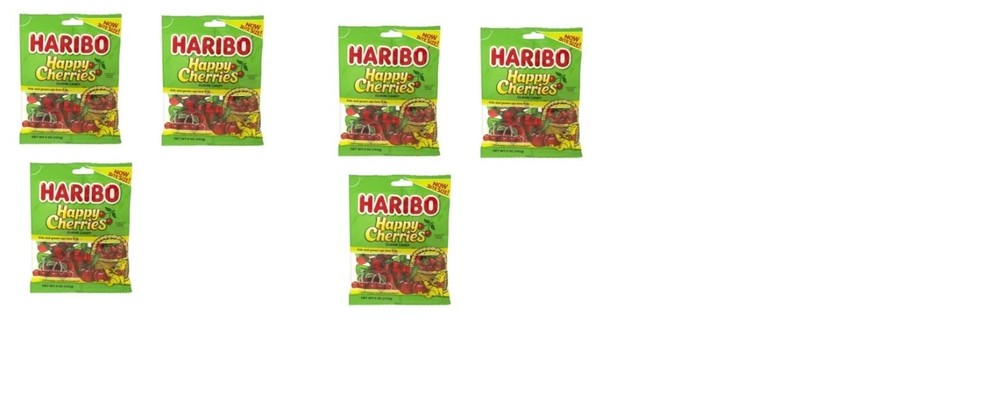 6 NEW BAGS OF Haribo Gummi Candy, Happy Cherries, 5 Ounce EXP 01/27