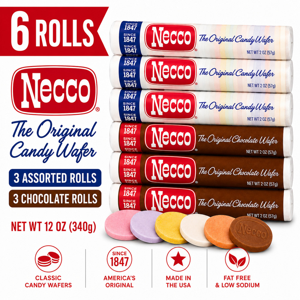 Necco, The Original Candy Wafers – 6 Roll Bundle (3 Chocolate and 3 Variety)