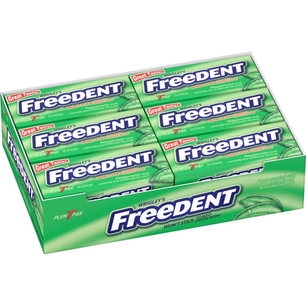 FREEDENT Peppermint Chewing Gum, 15 Stick (Pack 15 Count of 12), Green