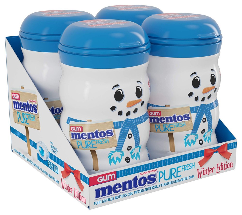 Sugar-Free Chewing Gum, Fresh Mint Flavor, Winter Edition Snowman Bottle, Hol…