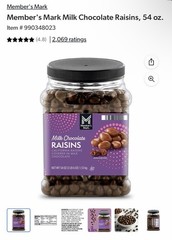 Member’s Mark Chocolate Covered Raisins 54oz Bulk Candy Exp 09/26