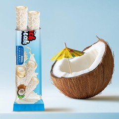 Coconut Wafer Rolls, Rolled Wafer Cookies, Coconut Coated Delicious Snack,