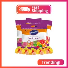 Sweetzo Sunkist Fruit Gems, Fruity Pectin Flavored Chewy Candies, Orange, Lemon,