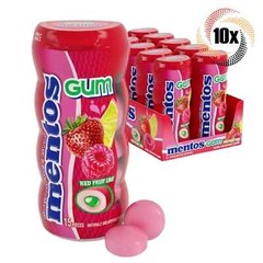 Full Box 10x Bottles Mentos Red Fruit Lime Flavor Gum, 15 Pieces Each – 1.06oz