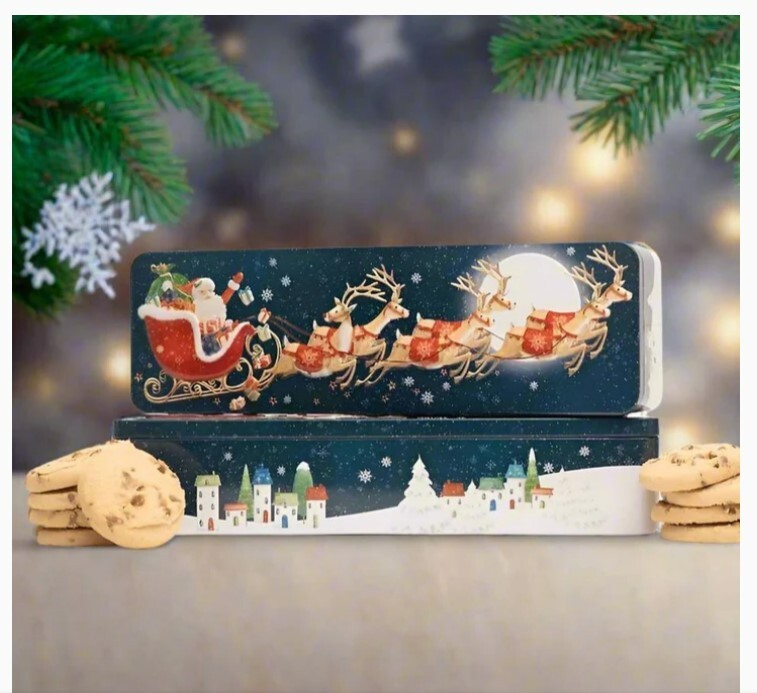 Farmhouse Biscuits, Flying Santa British Holiday Cookies in Christmas Tin, 8 oz