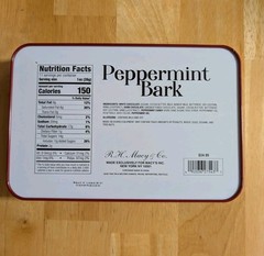 Peppermint Bark Layered Premium Chocolates. Sealed. Hinged Embossed Tin Box