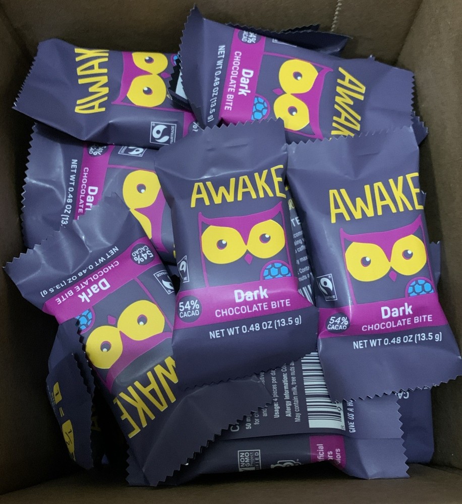 60 Count Awake Caffeinated Chocolate Bites Dark Chocolate 0.48oz BULK Candy