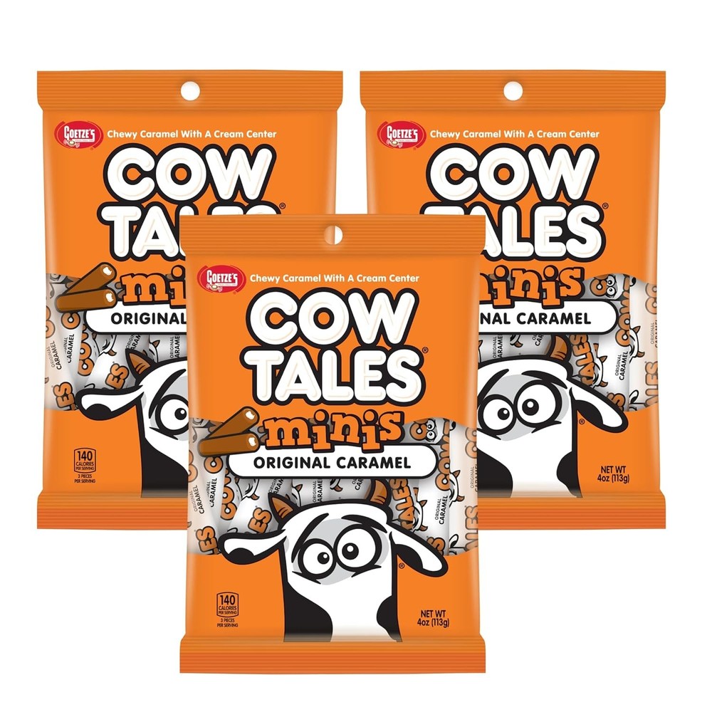 Goetze’s Mini Vanilla Cow Tales, Original Caramel Minis, 4oz (3 Pack)