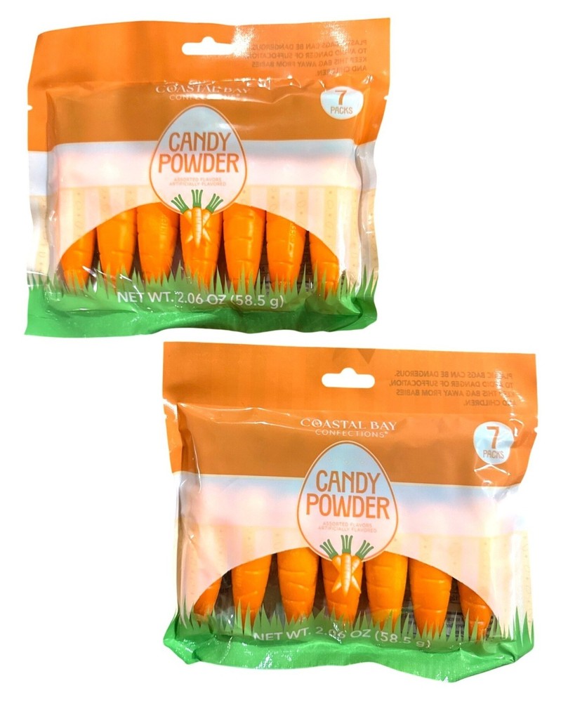 2pc Set 2.06oz/7pc ea COASTAL BAY CONFECTIONS Powder Easter Candy CARROT SHAPED