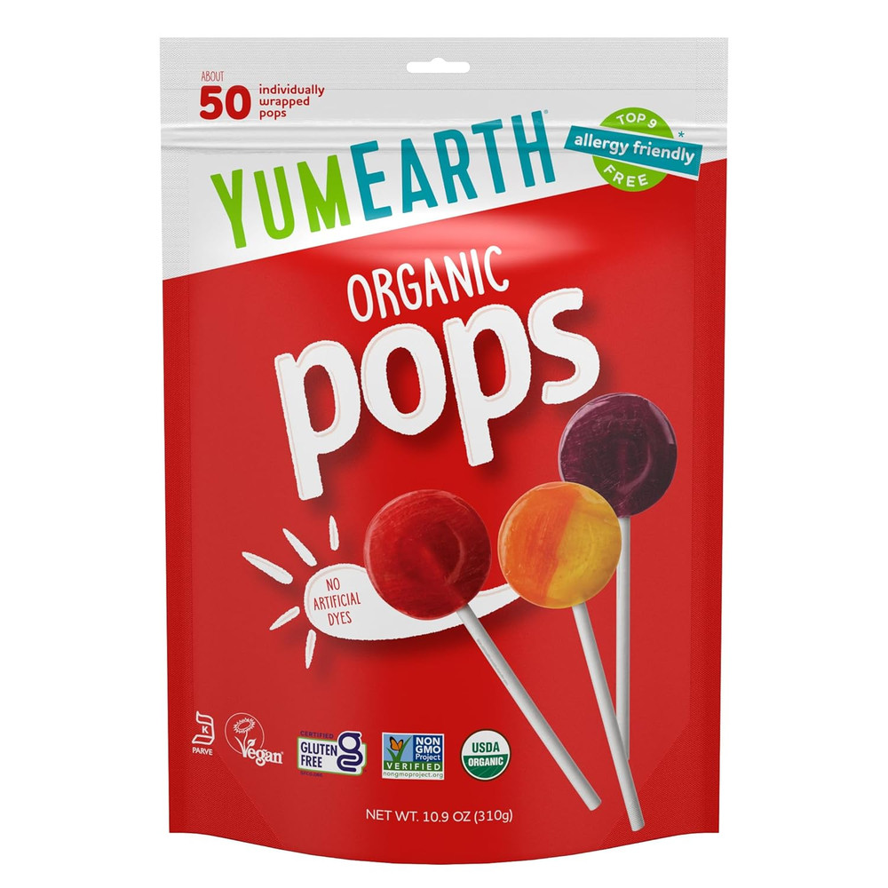 Yumearth Organic Pops Variety Pack, 40 Fruit Flavored Favorites Lollipops, Aller