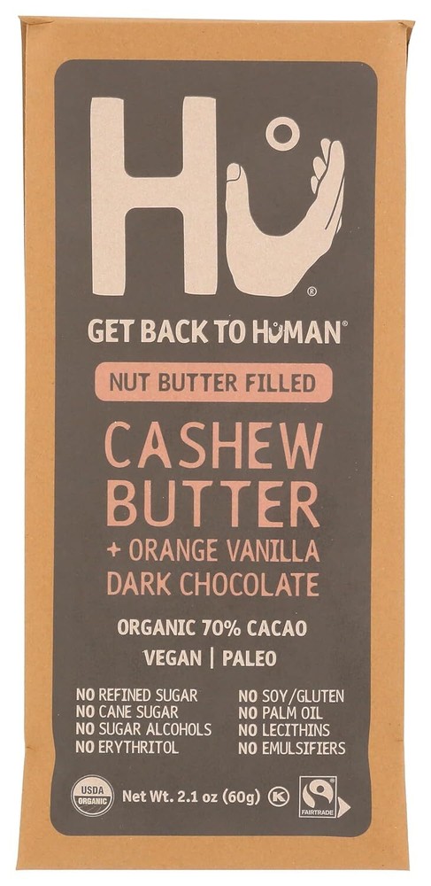 Hu Kitchen Organic Dark Choco Cashew Butter Orange Vanilla Bar 2.1Oz Pack Of 4