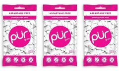 PUR Xylitol Chewing Gum POMEGRANATE MINT (55 Pieces, 3 Pack) Sugarless Vegan